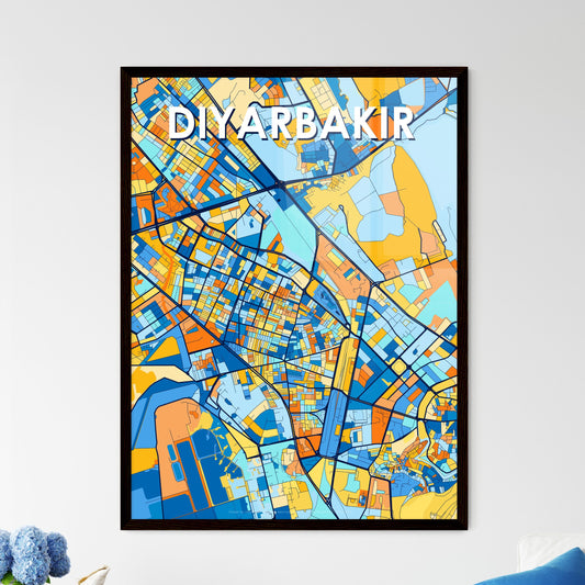 DIYARBAKIR TURKEY Vibrant Colorful Art Map Poster Blue Orange