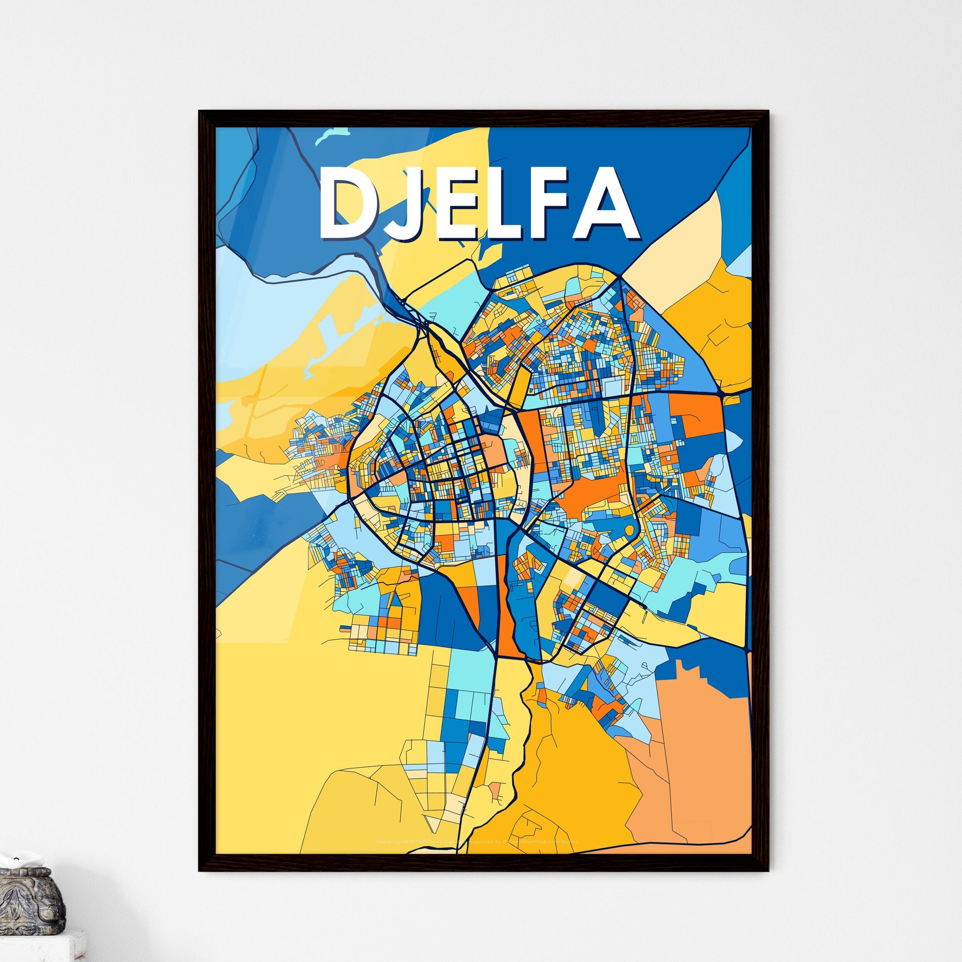 DJELFA ALGERIA Vibrant Colorful Art Map Poster Blue Orange