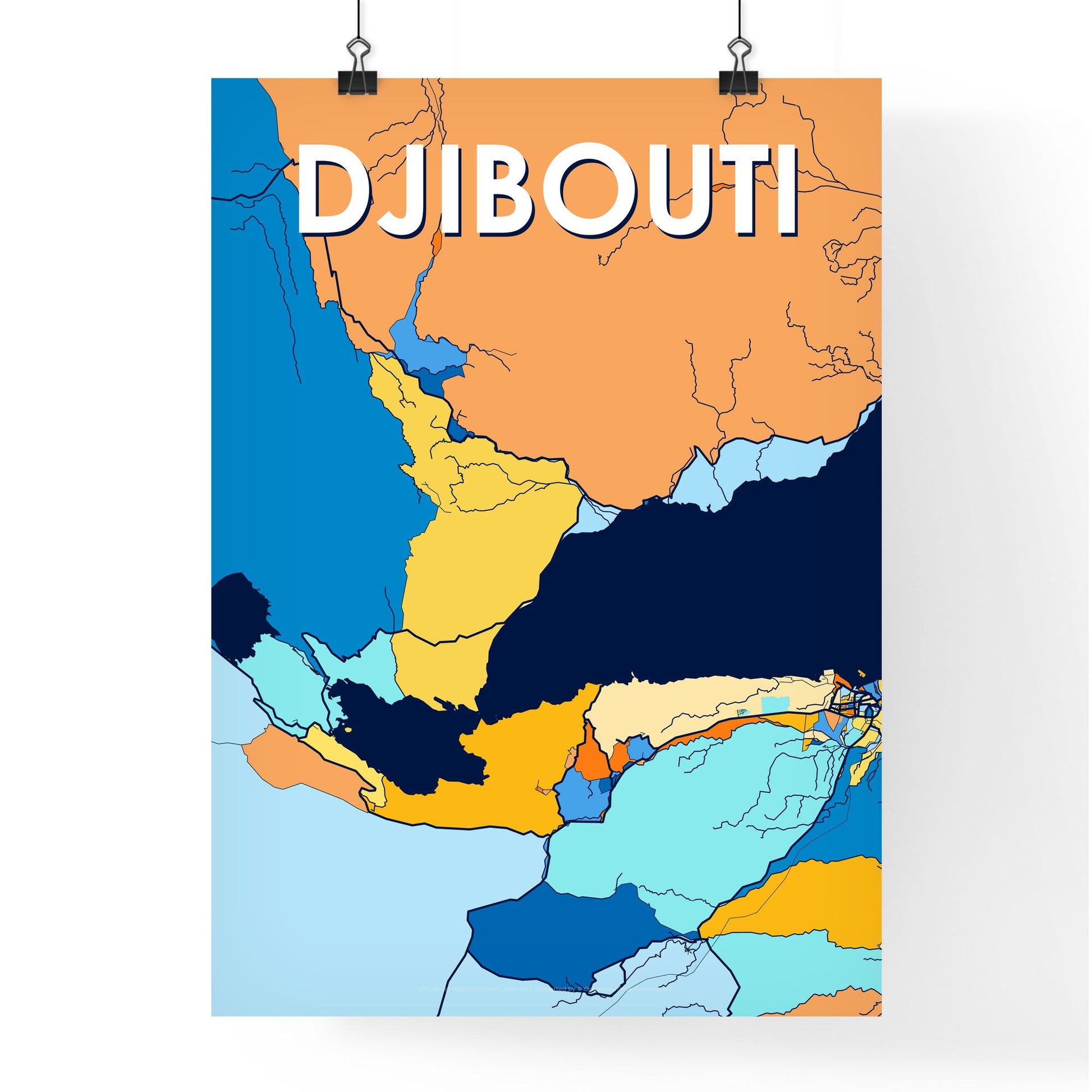 DJIBOUTI DJIBOUTI Vibrant Colorful Art Map Poster Blue Orange