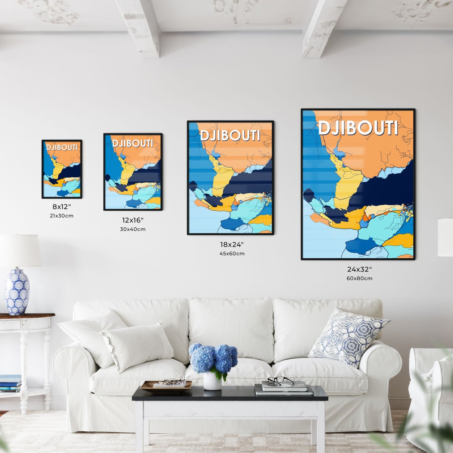 DJIBOUTI DJIBOUTI Vibrant Colorful Art Map Poster Blue Orange