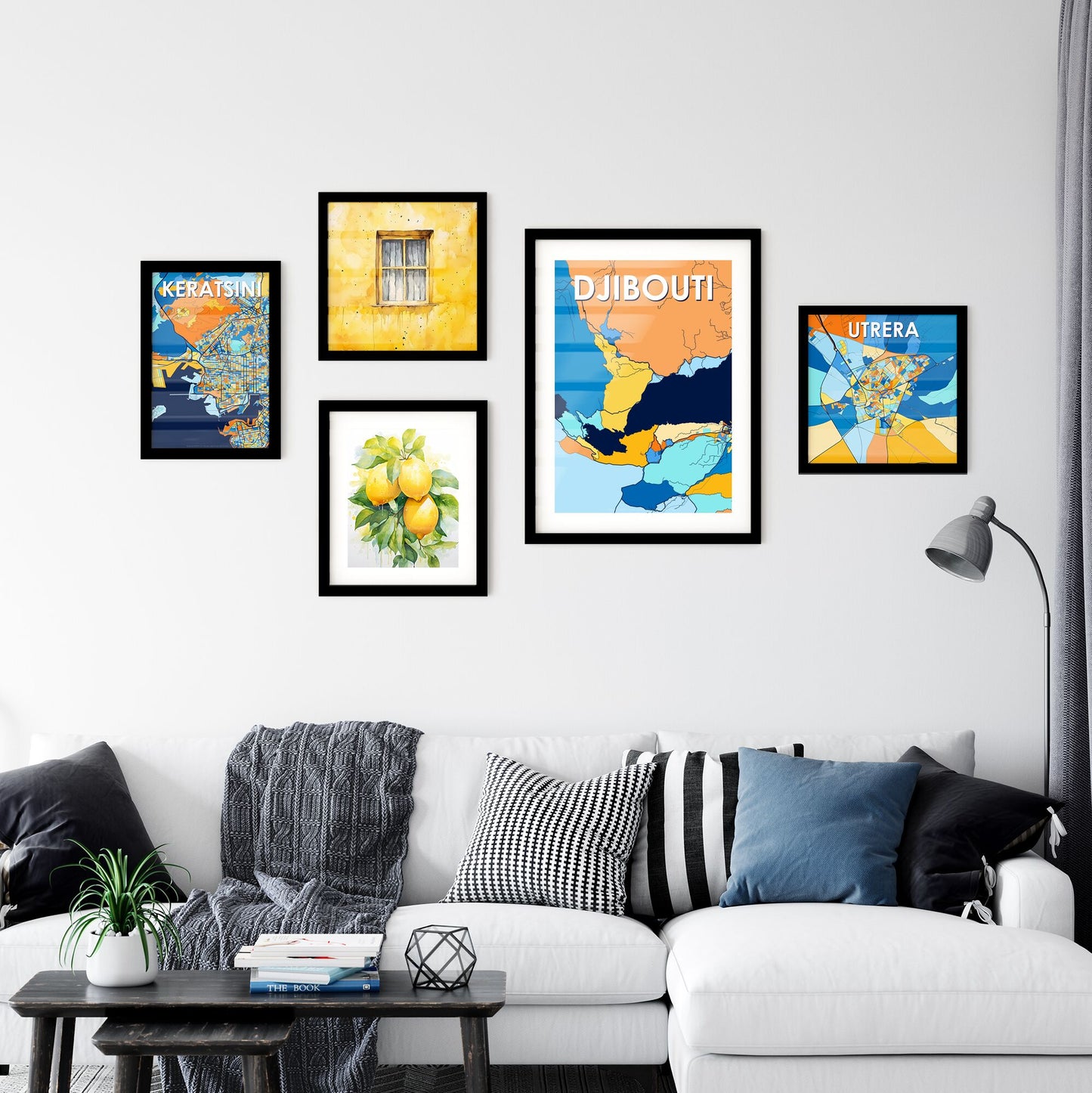 DJIBOUTI DJIBOUTI Vibrant Colorful Art Map Poster Blue Orange