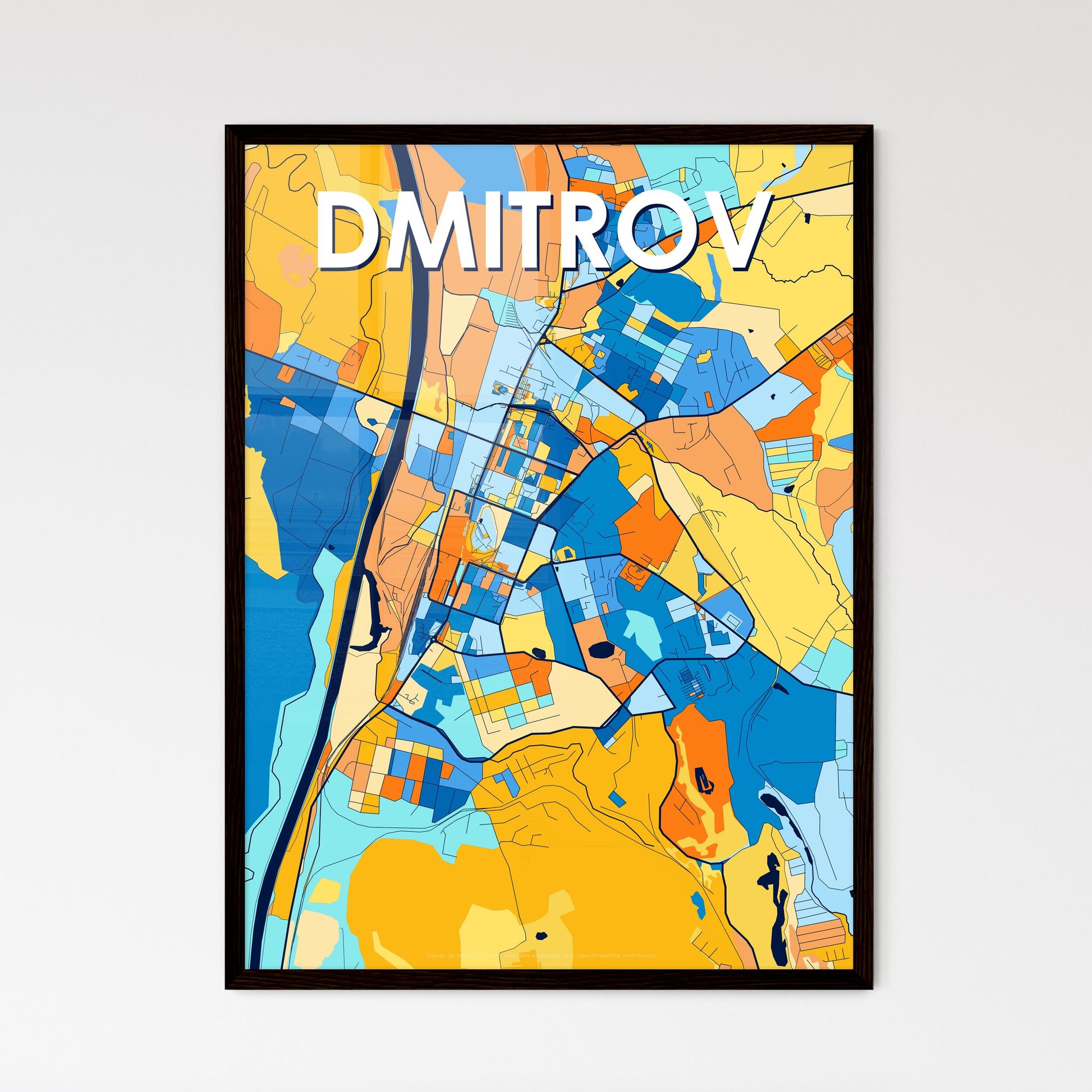 DMITROV RUSSIA Vibrant Colorful Art Map Poster Blue Orange