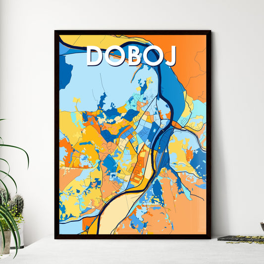 DOBOJ BOSNIA AND HERZEGOVINA Vibrant Colorful Art Map Poster Blue Orange