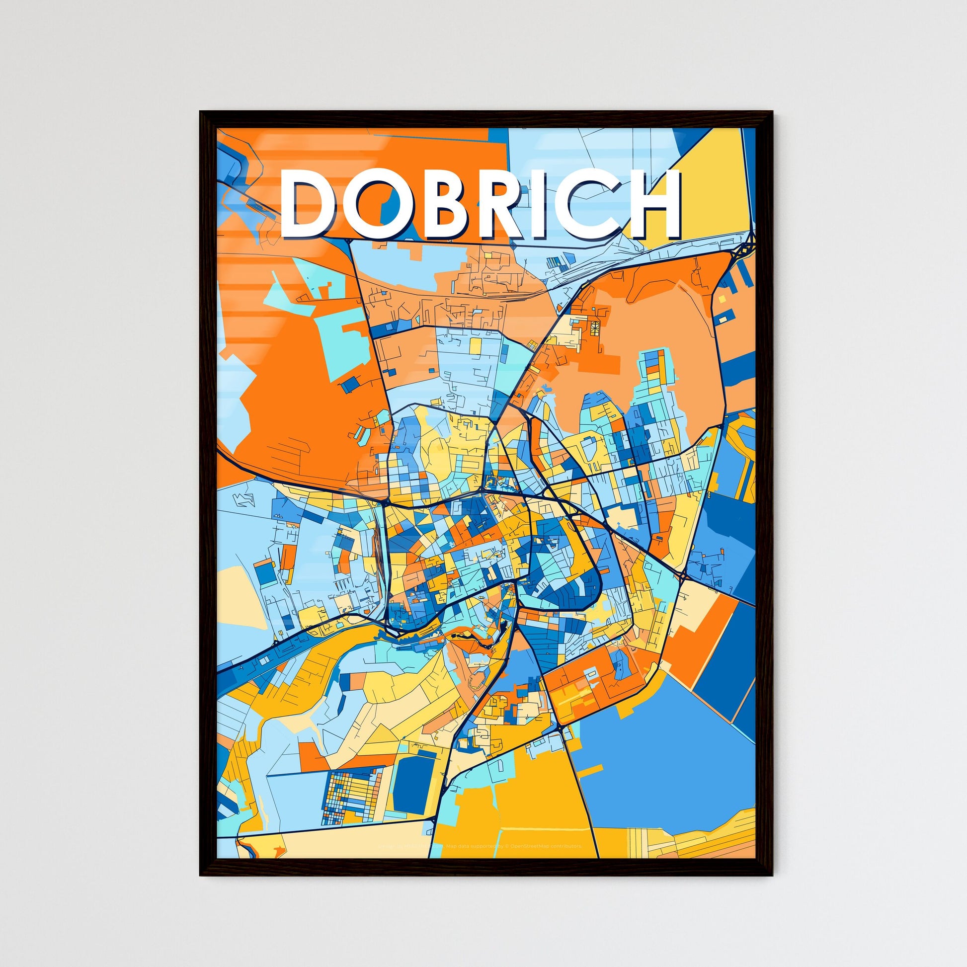 DOBRICH BULGARIA Vibrant Colorful Art Map Poster Blue Orange