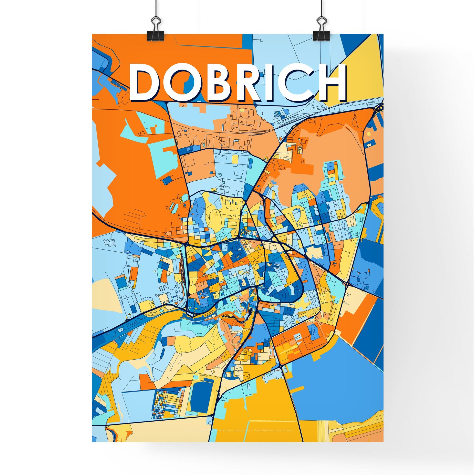 DOBRICH BULGARIA Vibrant Colorful Art Map Poster Blue Orange