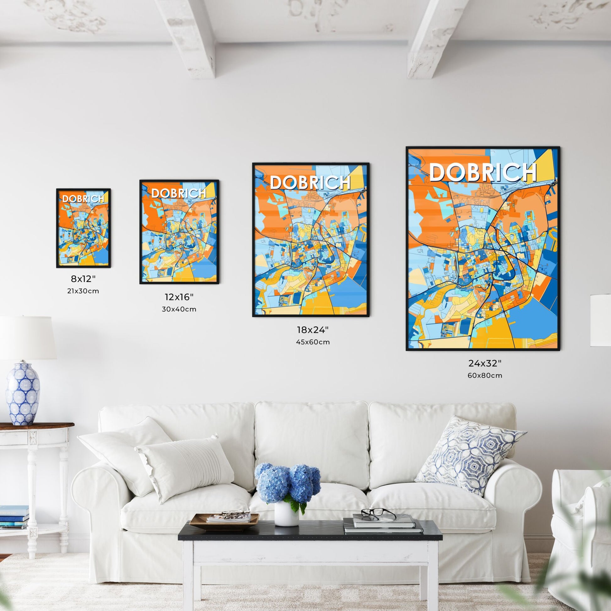 DOBRICH BULGARIA Vibrant Colorful Art Map Poster Blue Orange