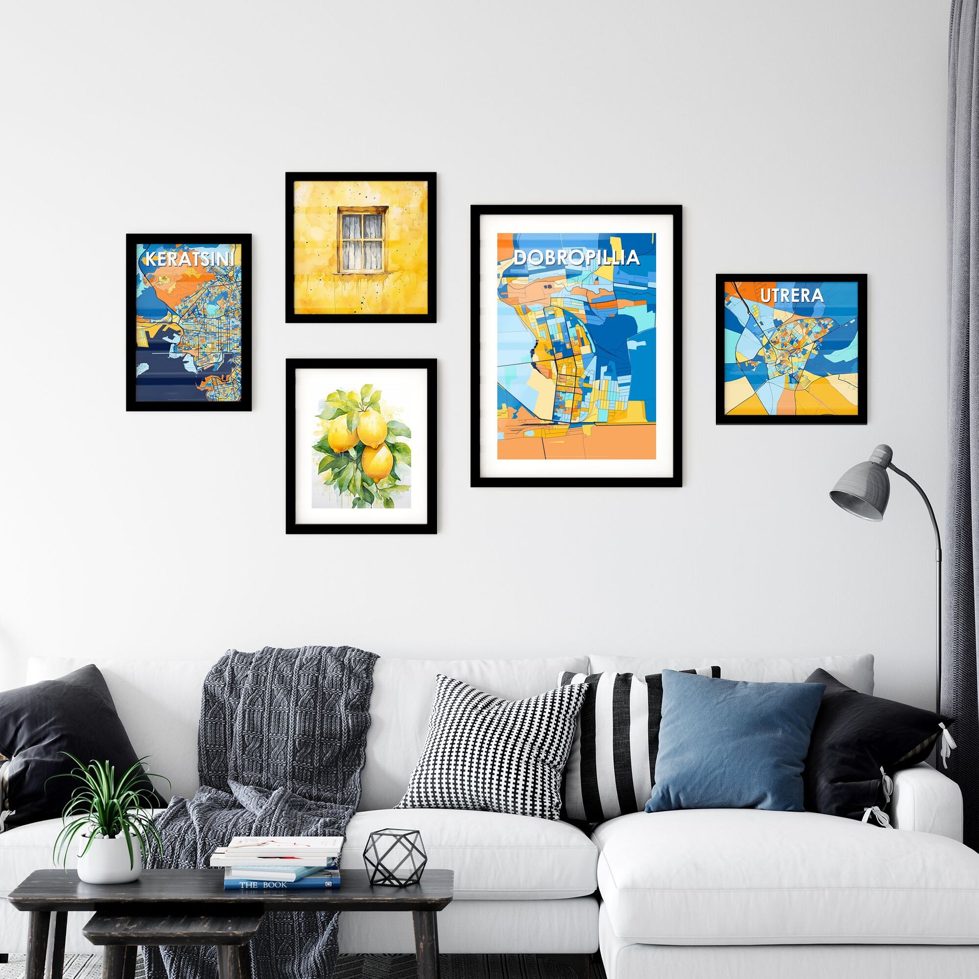 DOBROPILLIA UKRAINE Vibrant Colorful Art Map Poster Blue Orange