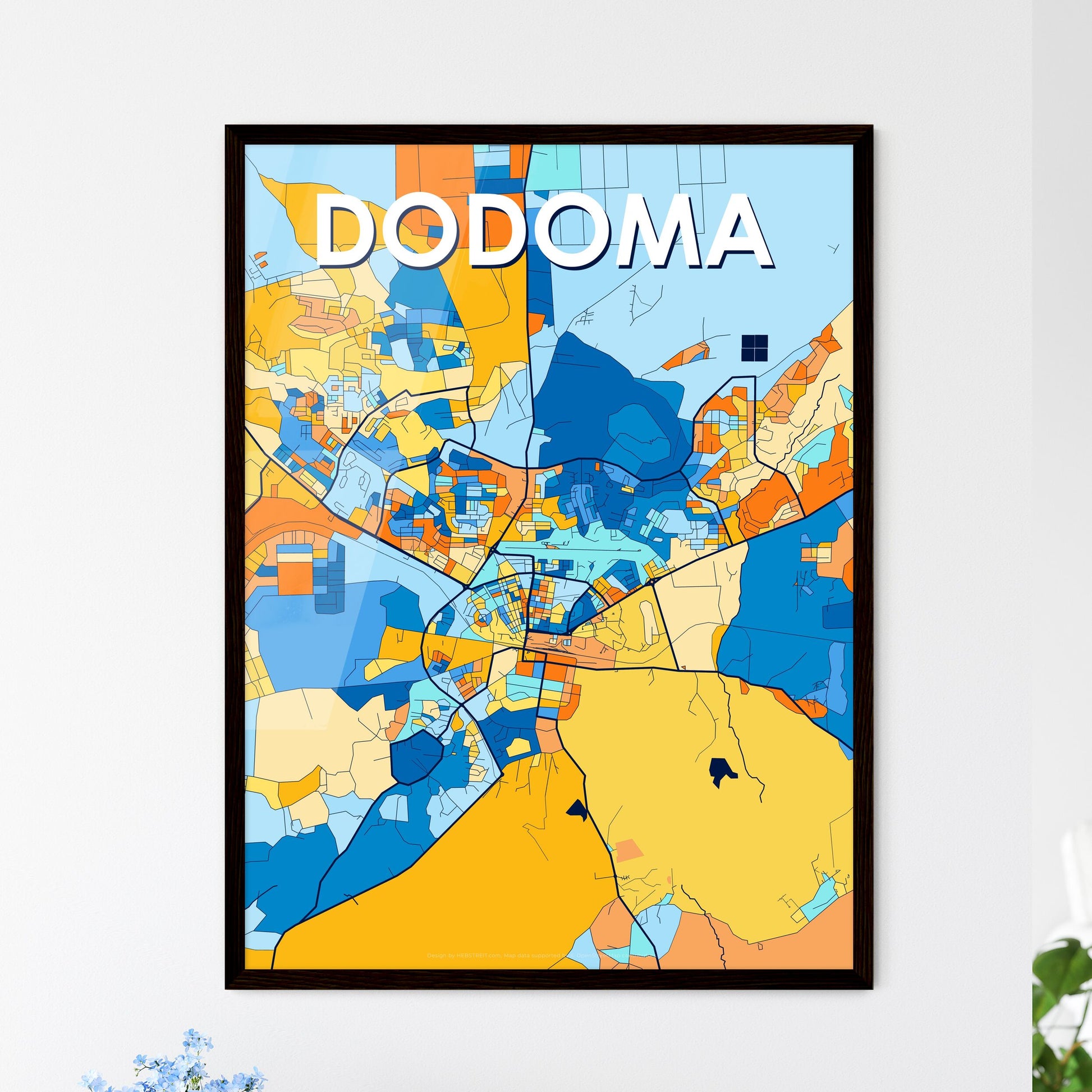 DODOMA TANZANIA Vibrant Colorful Art Map Poster Blue Orange