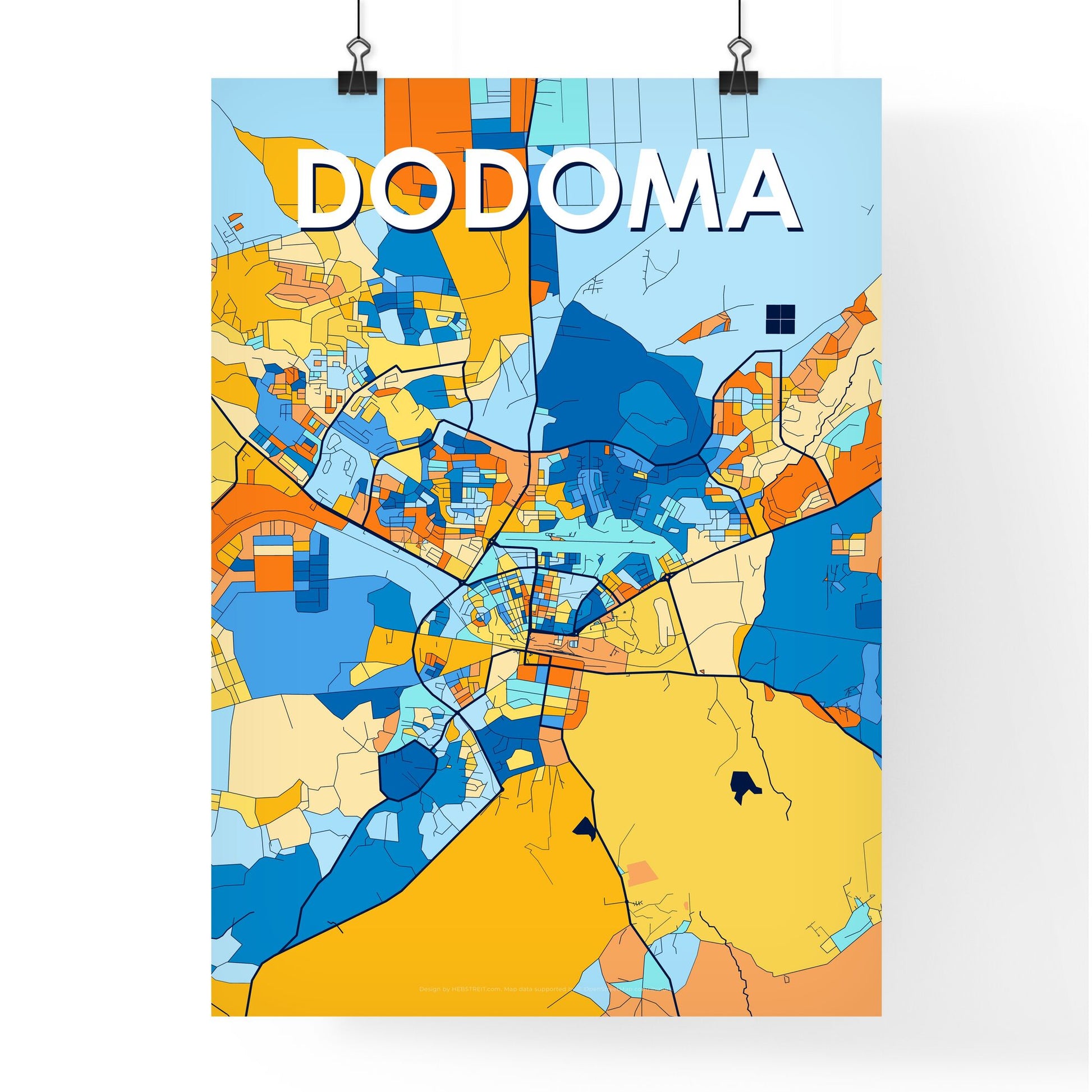 DODOMA TANZANIA Vibrant Colorful Art Map Poster Blue Orange