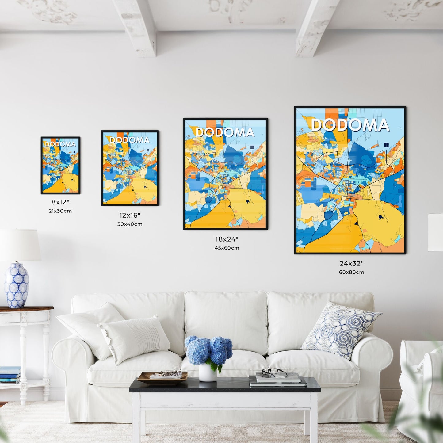 DODOMA TANZANIA Vibrant Colorful Art Map Poster Blue Orange