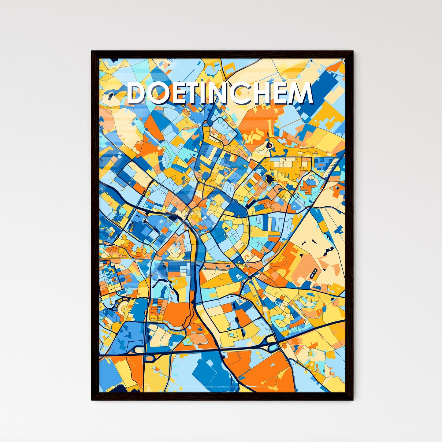 DOETINCHEM NETHERLANDS Vibrant Colorful Art Map Poster Blue Orange