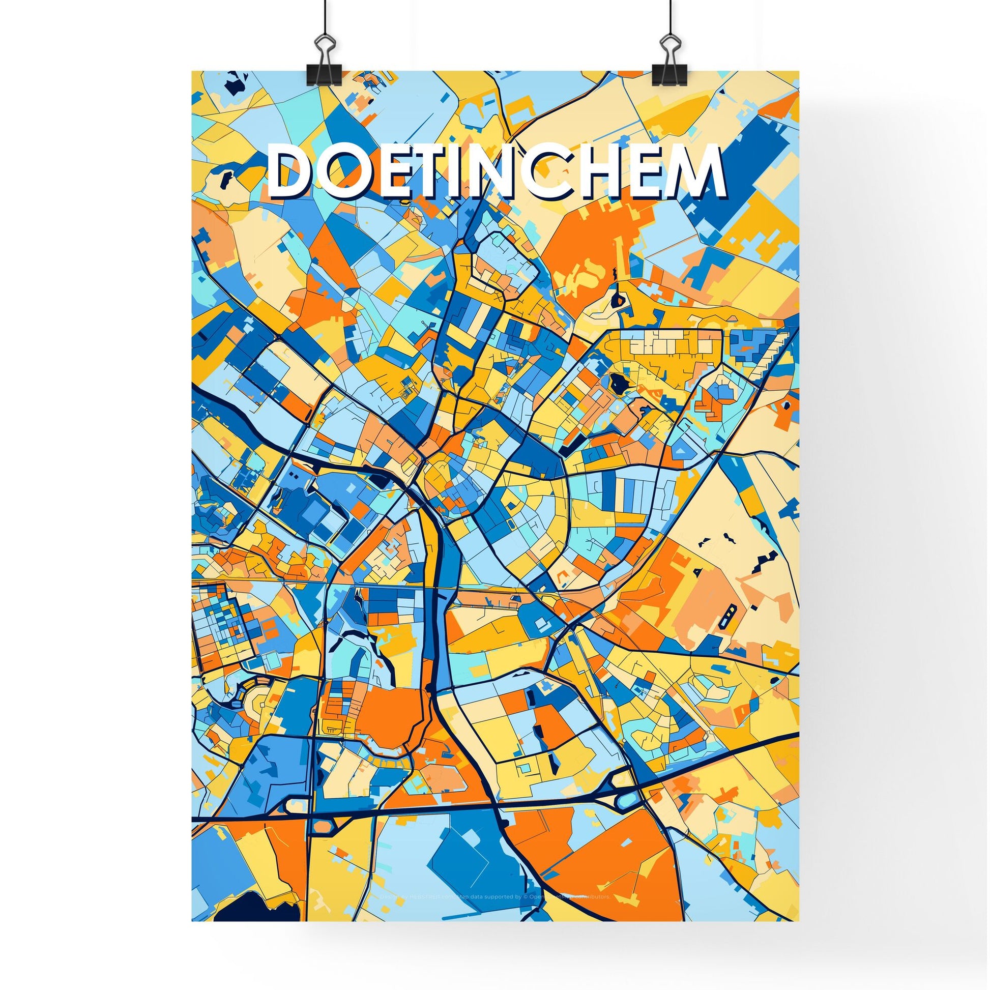 DOETINCHEM NETHERLANDS Vibrant Colorful Art Map Poster Blue Orange