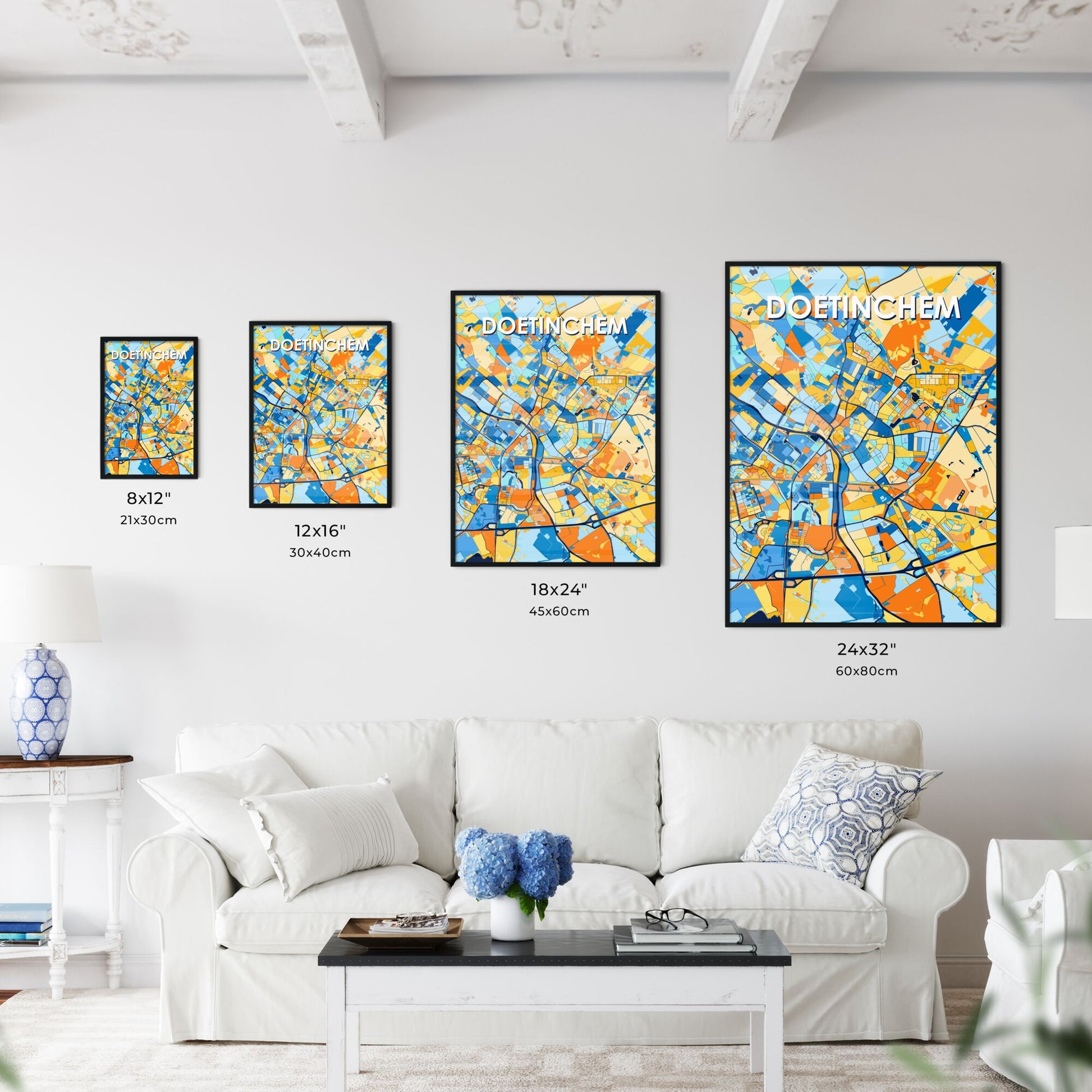 DOETINCHEM NETHERLANDS Vibrant Colorful Art Map Poster Blue Orange