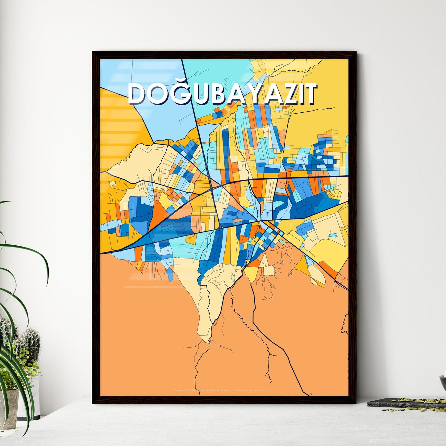 DOĞUBAYAZIT TURKEY Vibrant Colorful Art Map Poster Blue Orange