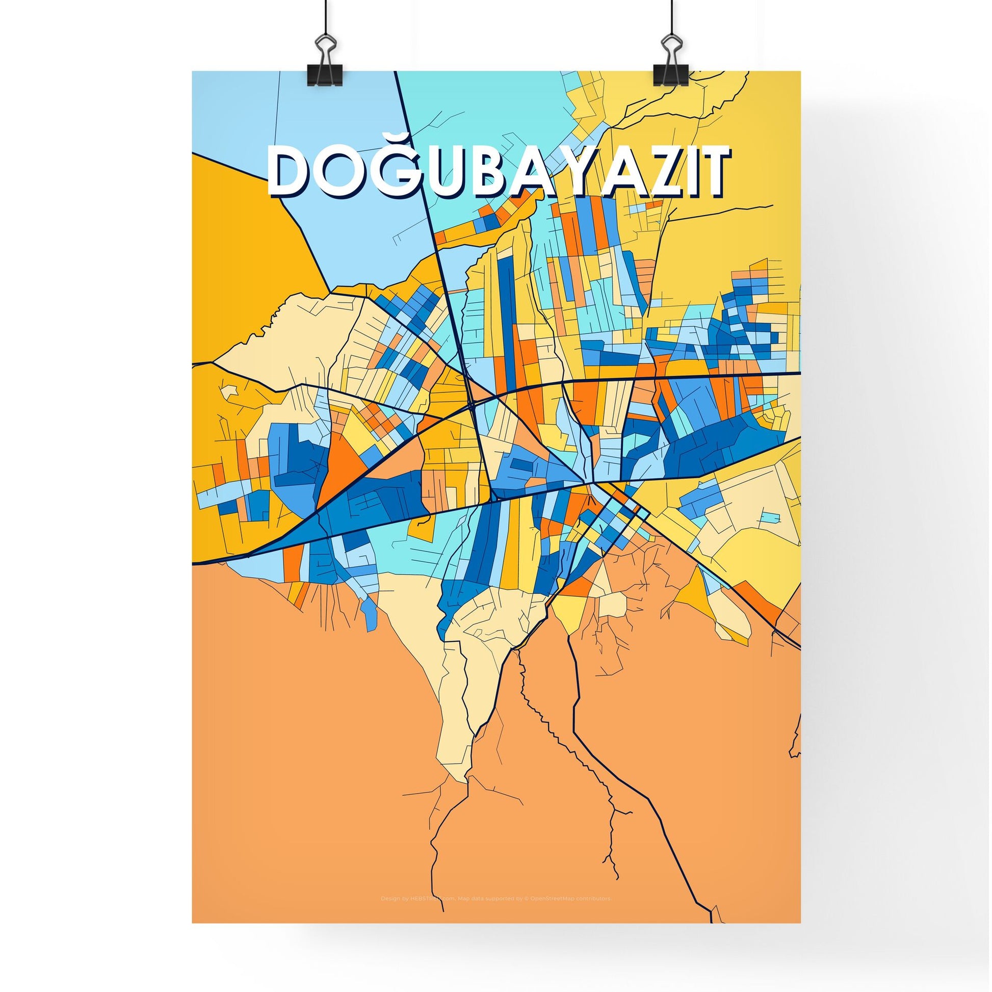 DOĞUBAYAZIT TURKEY Vibrant Colorful Art Map Poster Blue Orange