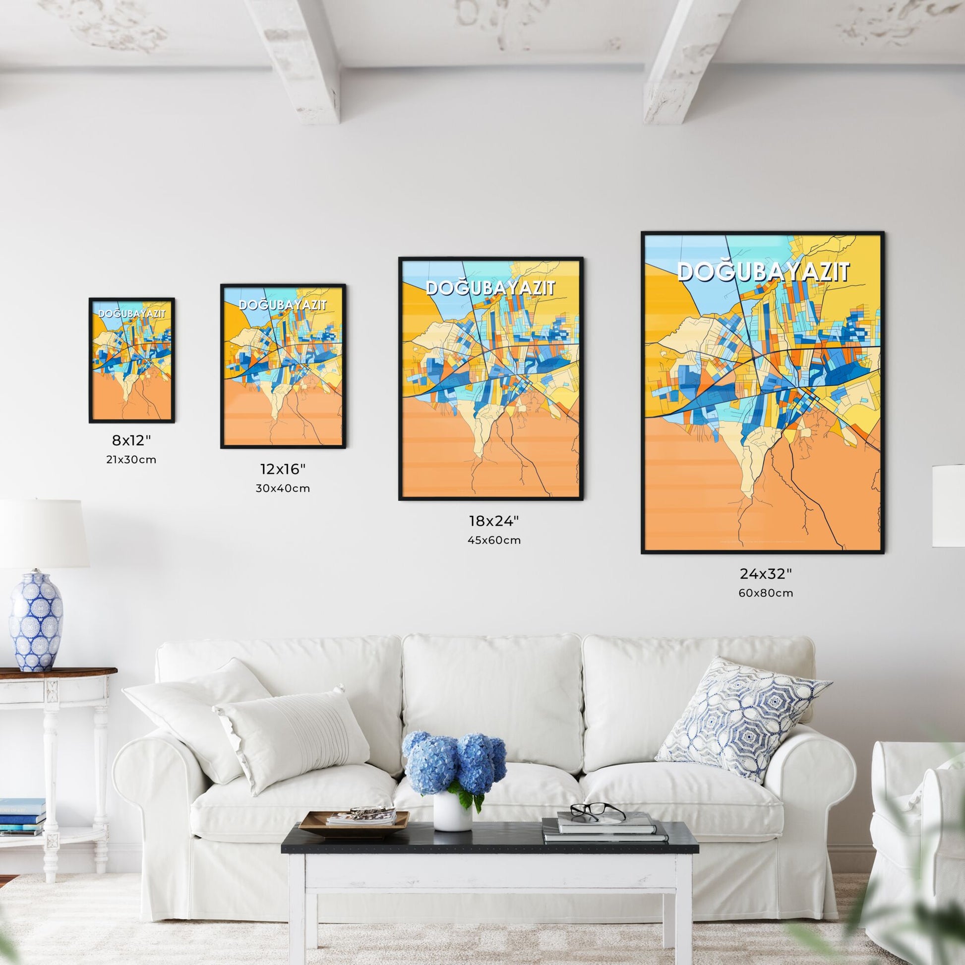 DOĞUBAYAZIT TURKEY Vibrant Colorful Art Map Poster Blue Orange