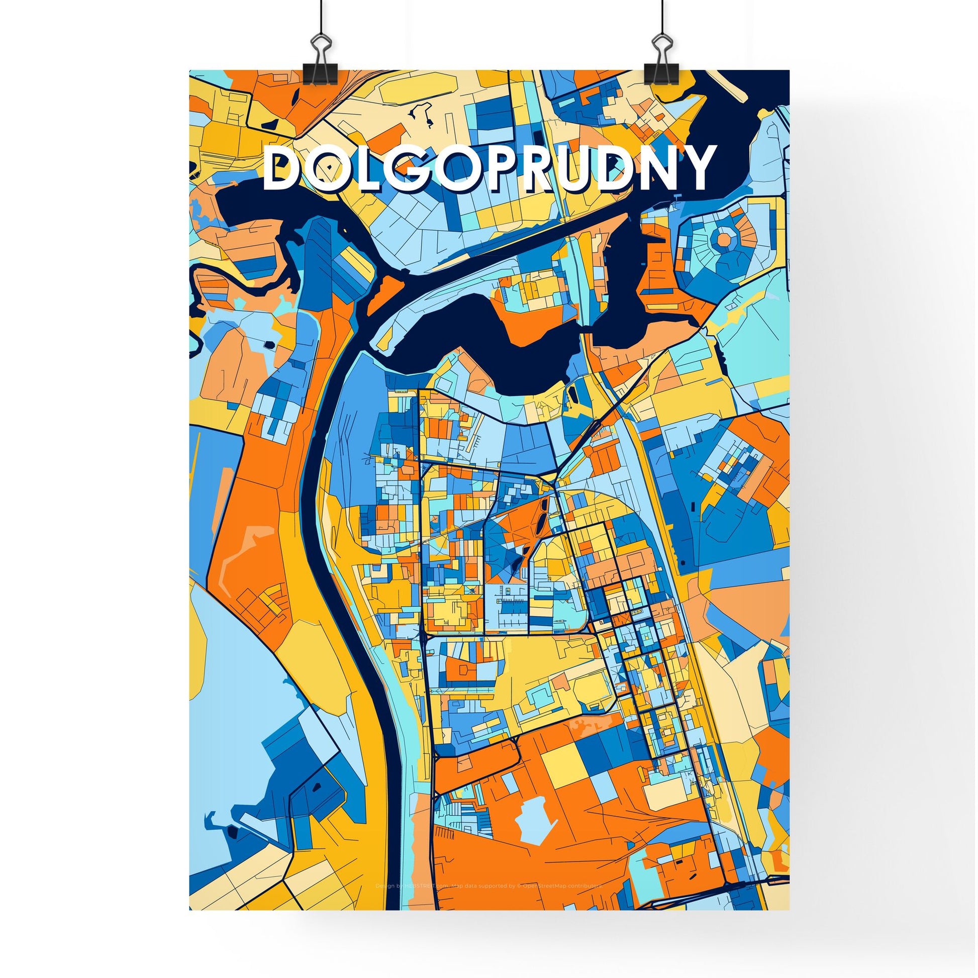 DOLGOPRUDNY RUSSIA Vibrant Colorful Art Map Poster Blue Orange