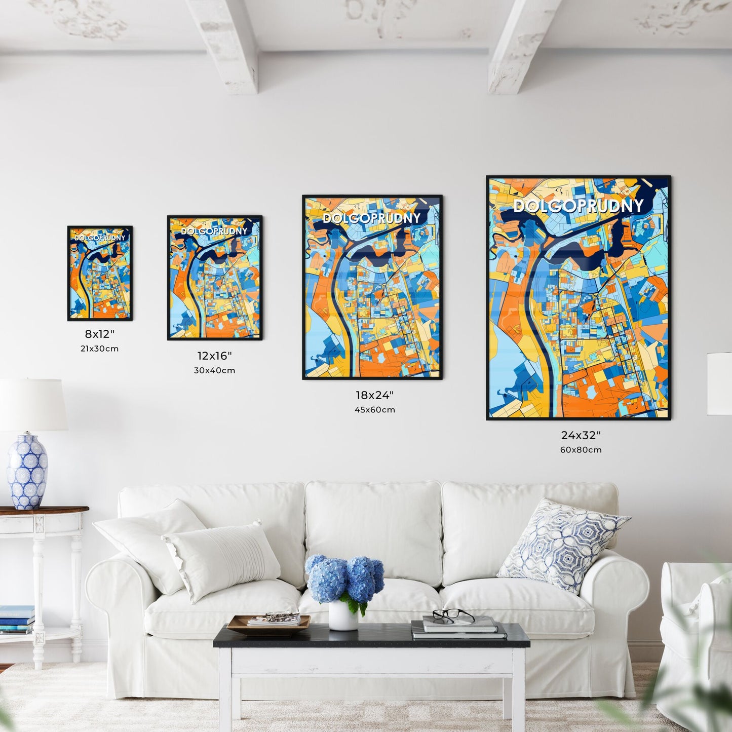 DOLGOPRUDNY RUSSIA Vibrant Colorful Art Map Poster Blue Orange