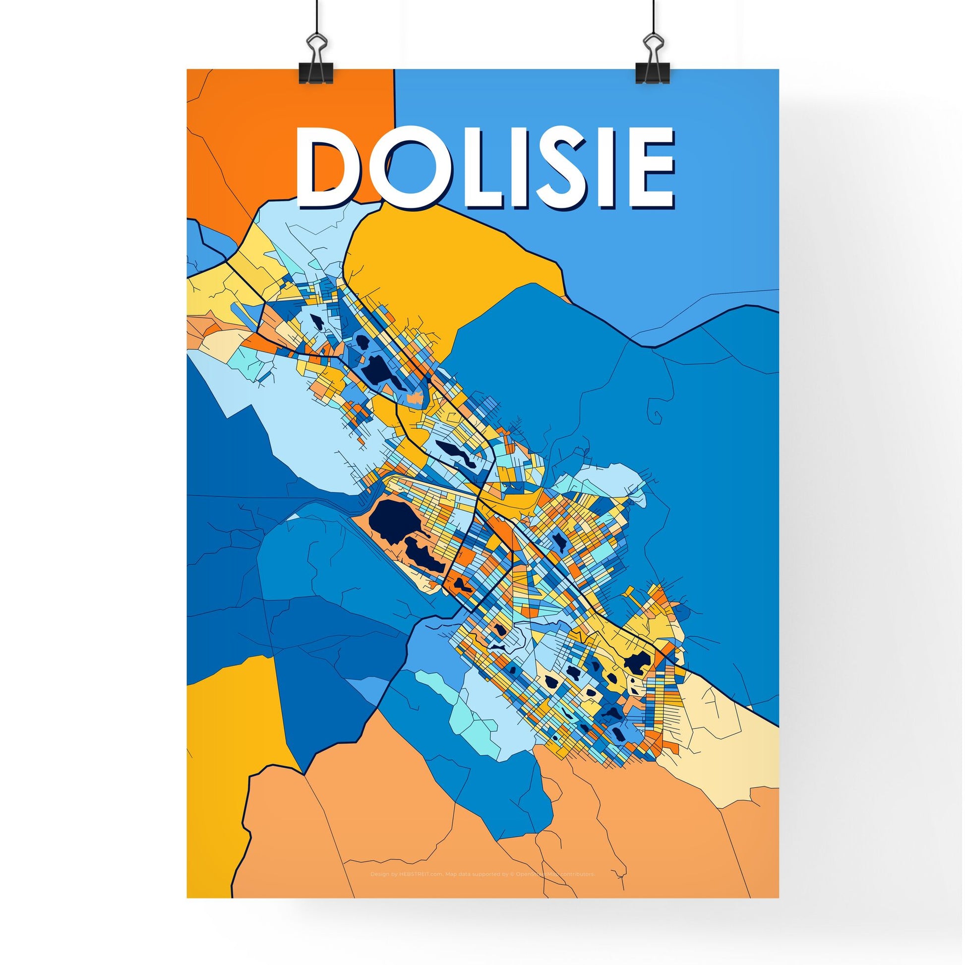 DOLISIE REPUBLIC OF THE CONGO Vibrant Colorful Art Map Poster Blue Orange