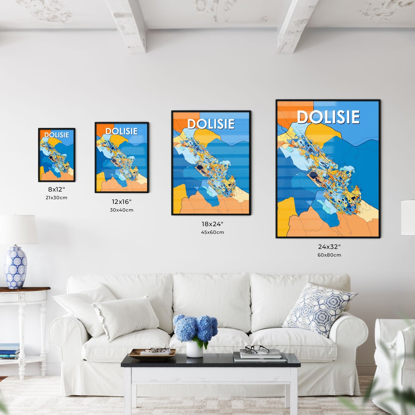 DOLISIE REPUBLIC OF THE CONGO Vibrant Colorful Art Map Poster Blue Orange