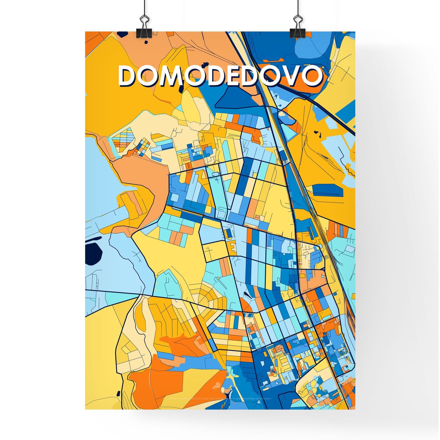 DOMODEDOVO RUSSIA Vibrant Colorful Art Map Poster Blue Orange