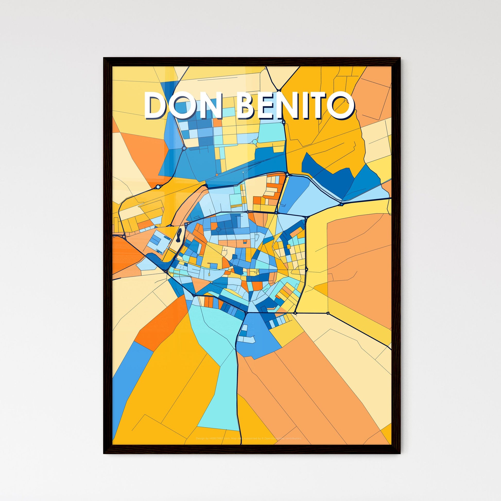 DON BENITO SPAIN Vibrant Colorful Art Map Poster Blue Orange