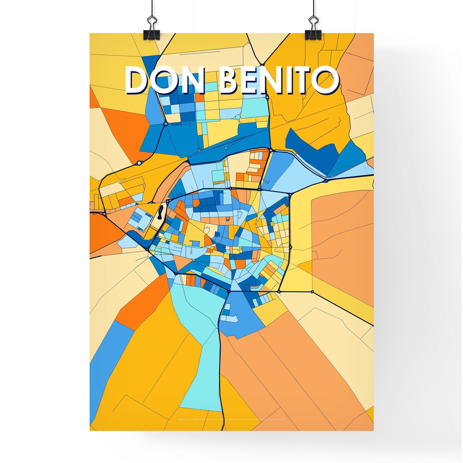 DON BENITO SPAIN Vibrant Colorful Art Map Poster Blue Orange