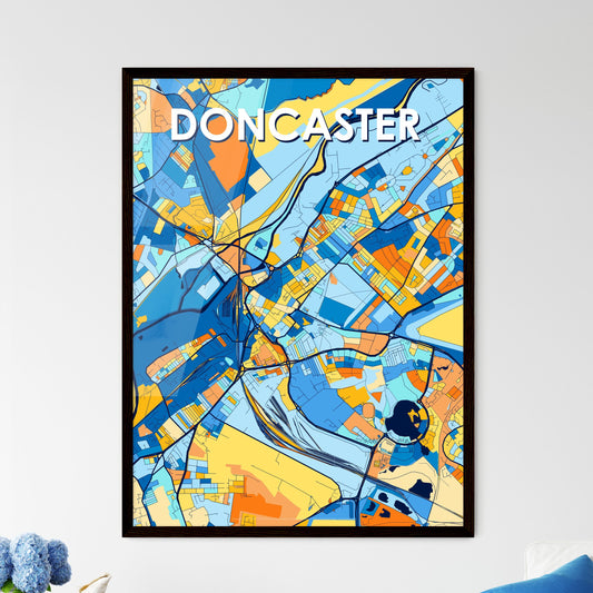 DONCASTER ENGLAND Vibrant Colorful Art Map Poster Blue Orange