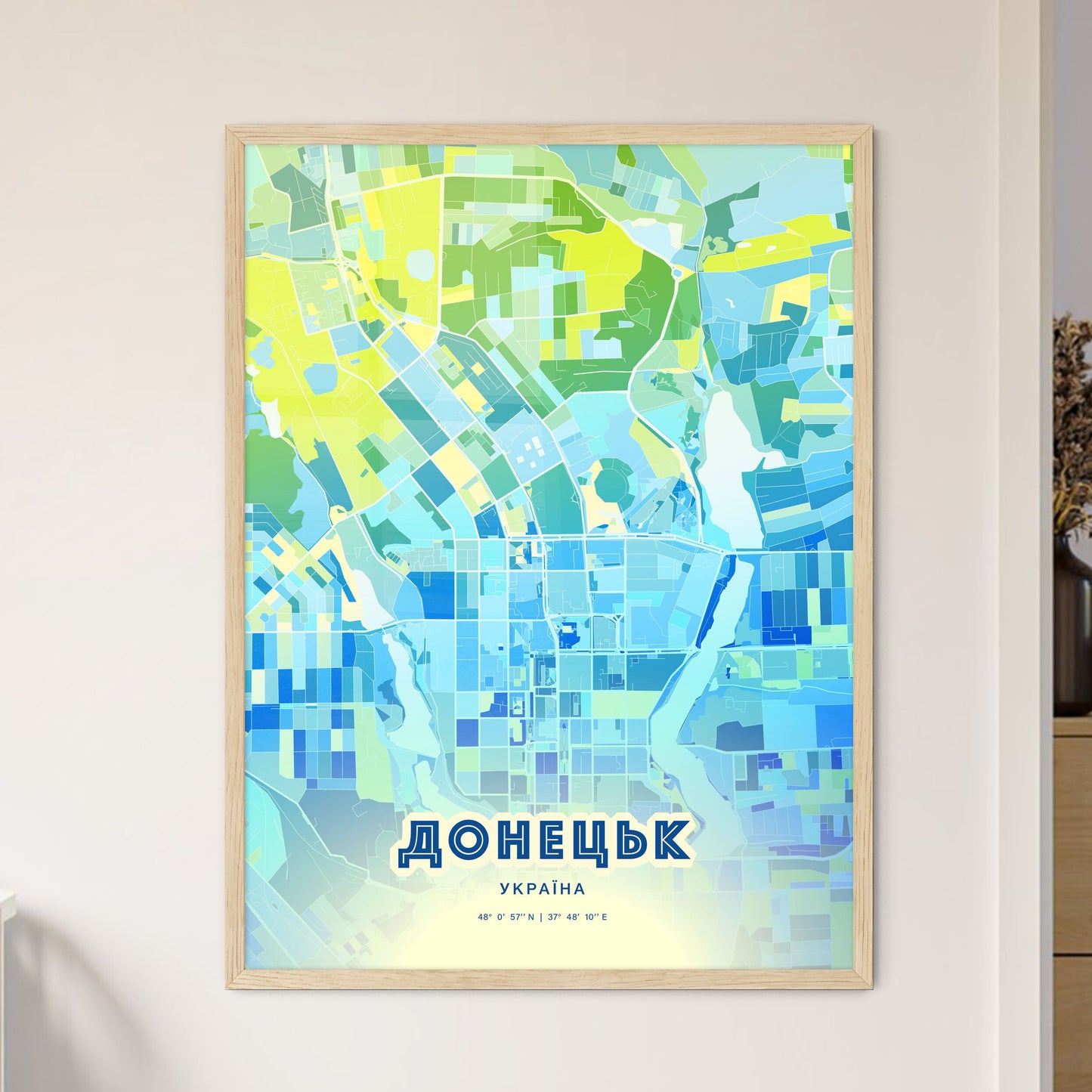 Colorful Donetsk Ukraine Fine Art Map Cool Blue