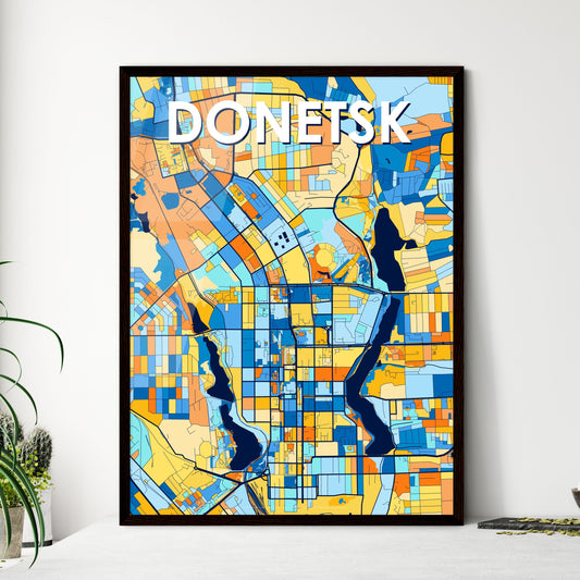 DONETSK UKRAINE Vibrant Colorful Art Map Poster Blue Orange