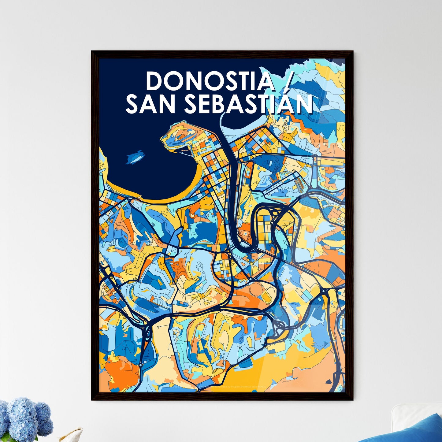 DONOSTIA / SAN SEBASTIÁN SPAIN Vibrant Colorful Art Map Poster Blue Orange