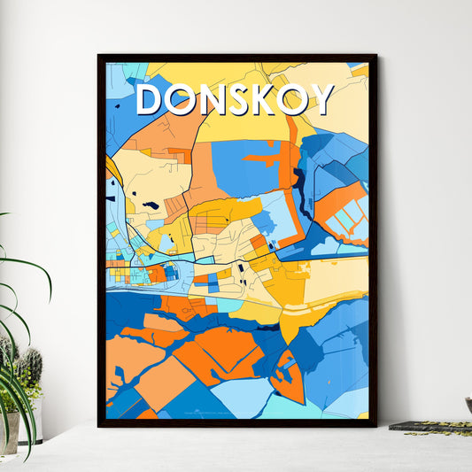 DONSKOY RUSSIA Vibrant Colorful Art Map Poster Blue Orange