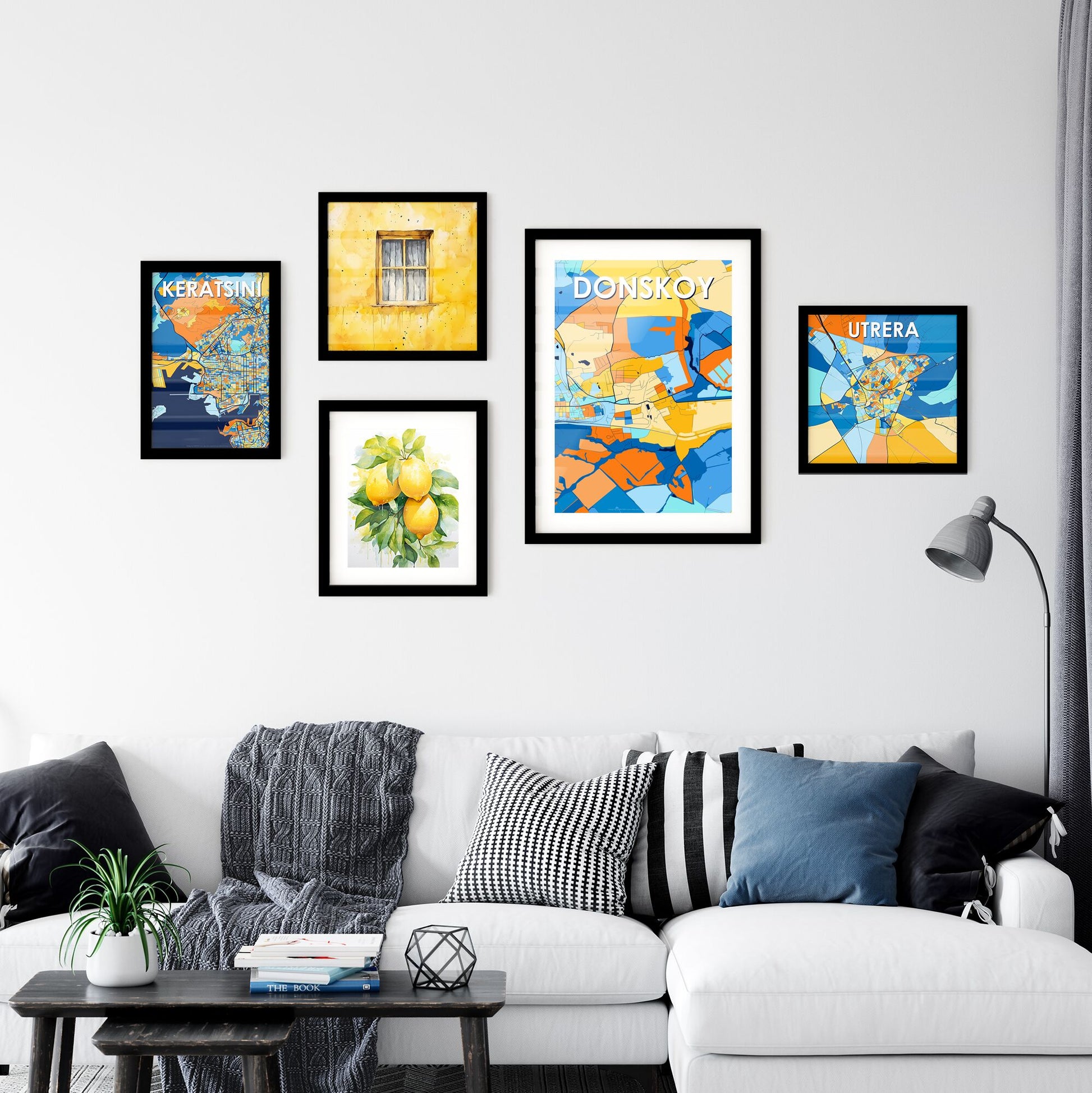 DONSKOY RUSSIA Vibrant Colorful Art Map Poster Blue Orange