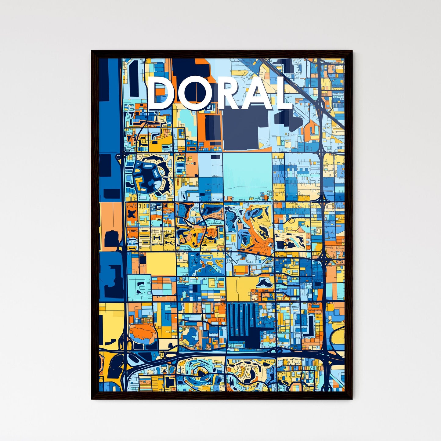 DORAL FLORIDA Vibrant Colorful Art Map Poster Blue Orange