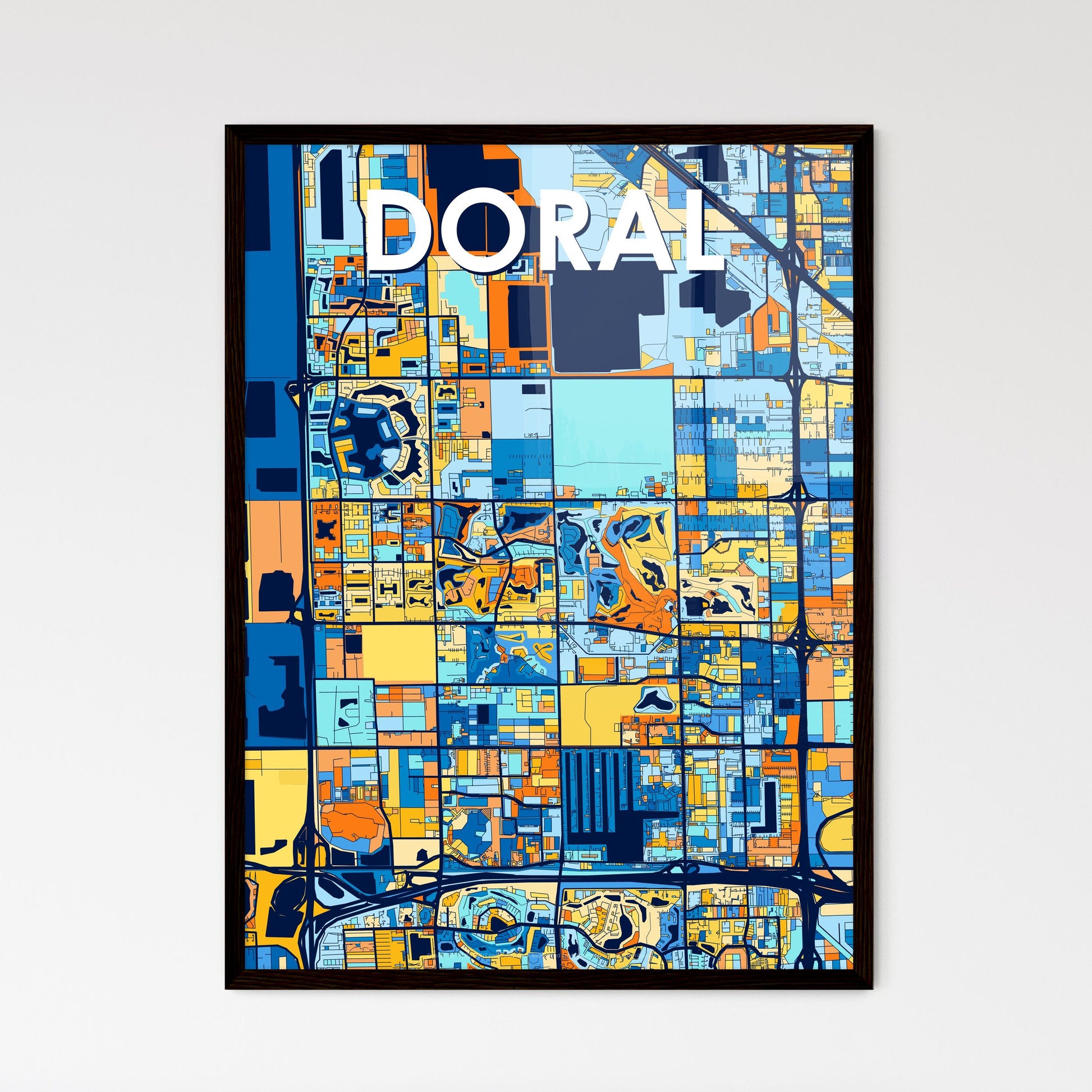 DORAL FLORIDA Vibrant Colorful Art Map Poster Blue Orange