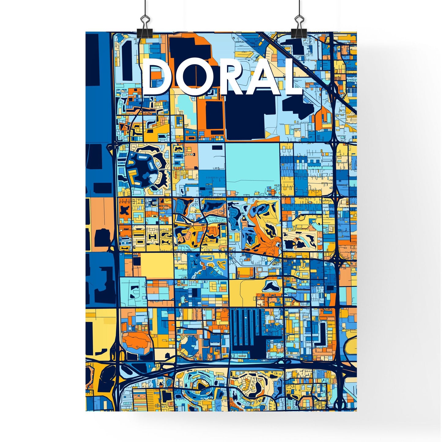 DORAL FLORIDA Vibrant Colorful Art Map Poster Blue Orange