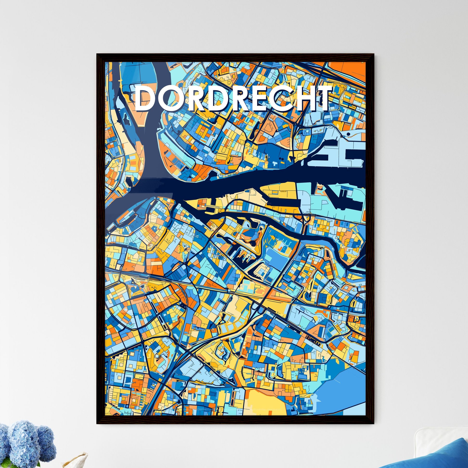 DORDRECHT NETHERLANDS Vibrant Colorful Art Map Poster Blue Orange