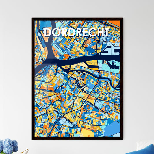 DORDRECHT NETHERLANDS Vibrant Colorful Art Map Poster Blue Orange