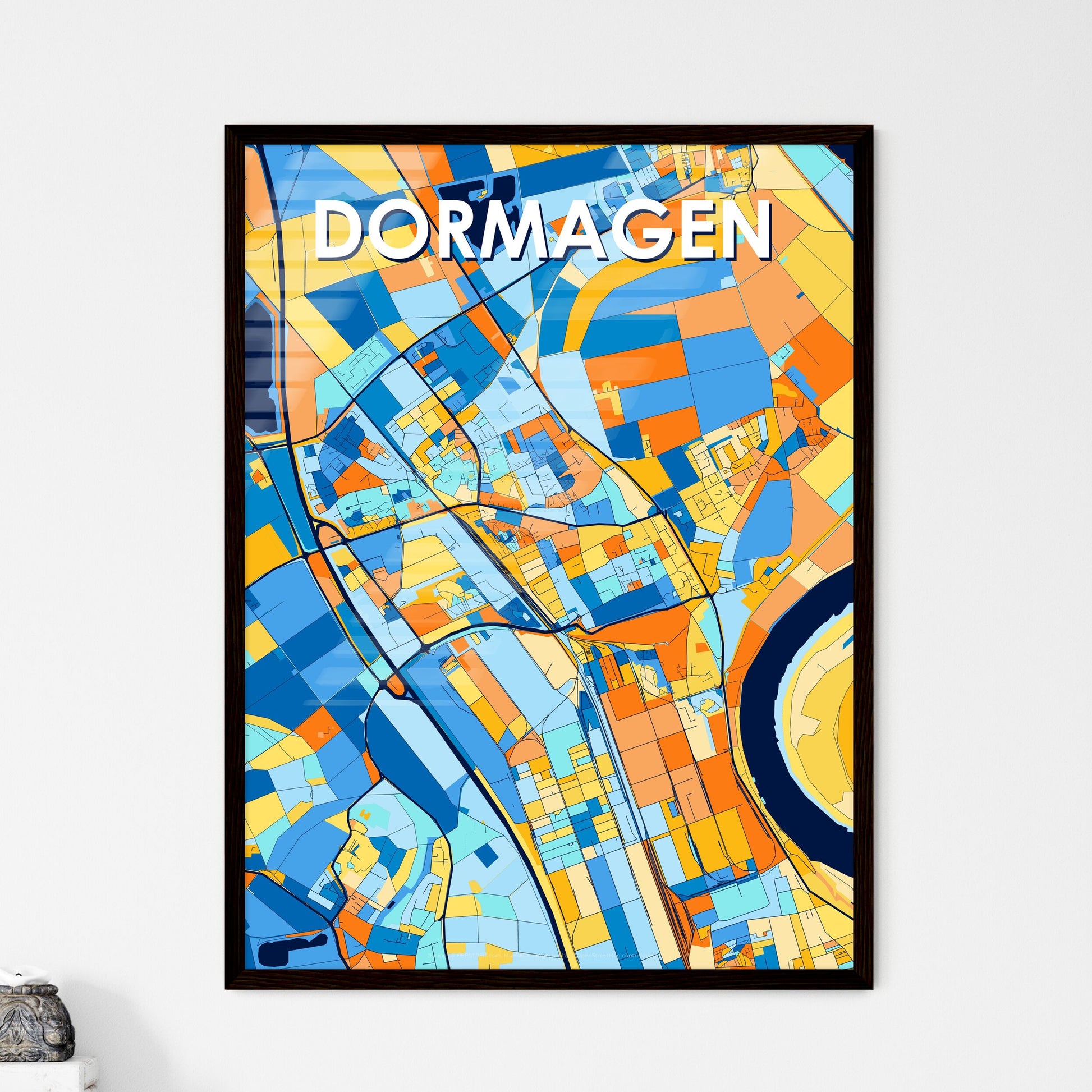 DORMAGEN GERMANY Vibrant Colorful Art Map Poster Blue Orange