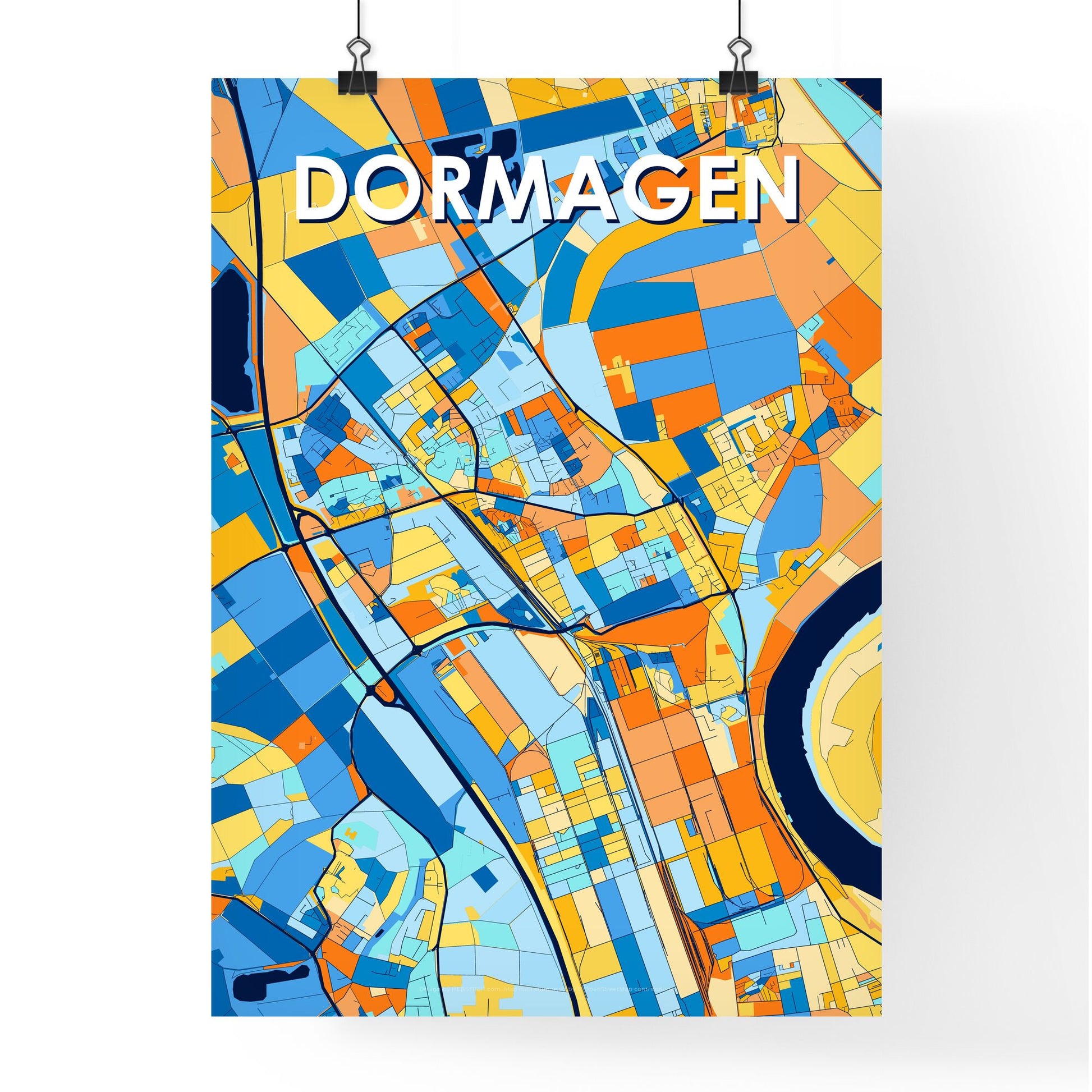 DORMAGEN GERMANY Vibrant Colorful Art Map Poster Blue Orange