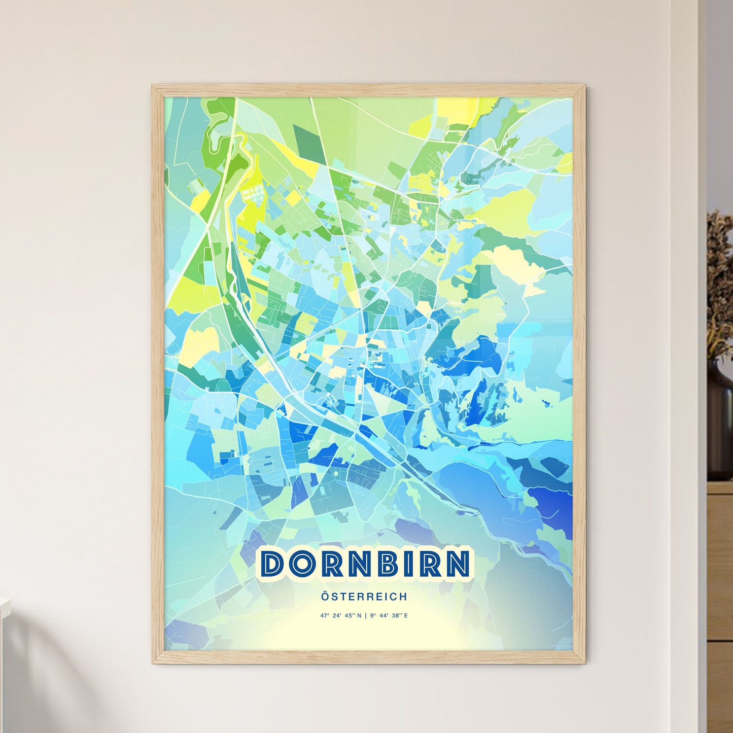 Colorful Dornbirn Austria Fine Art Map Cool Blue