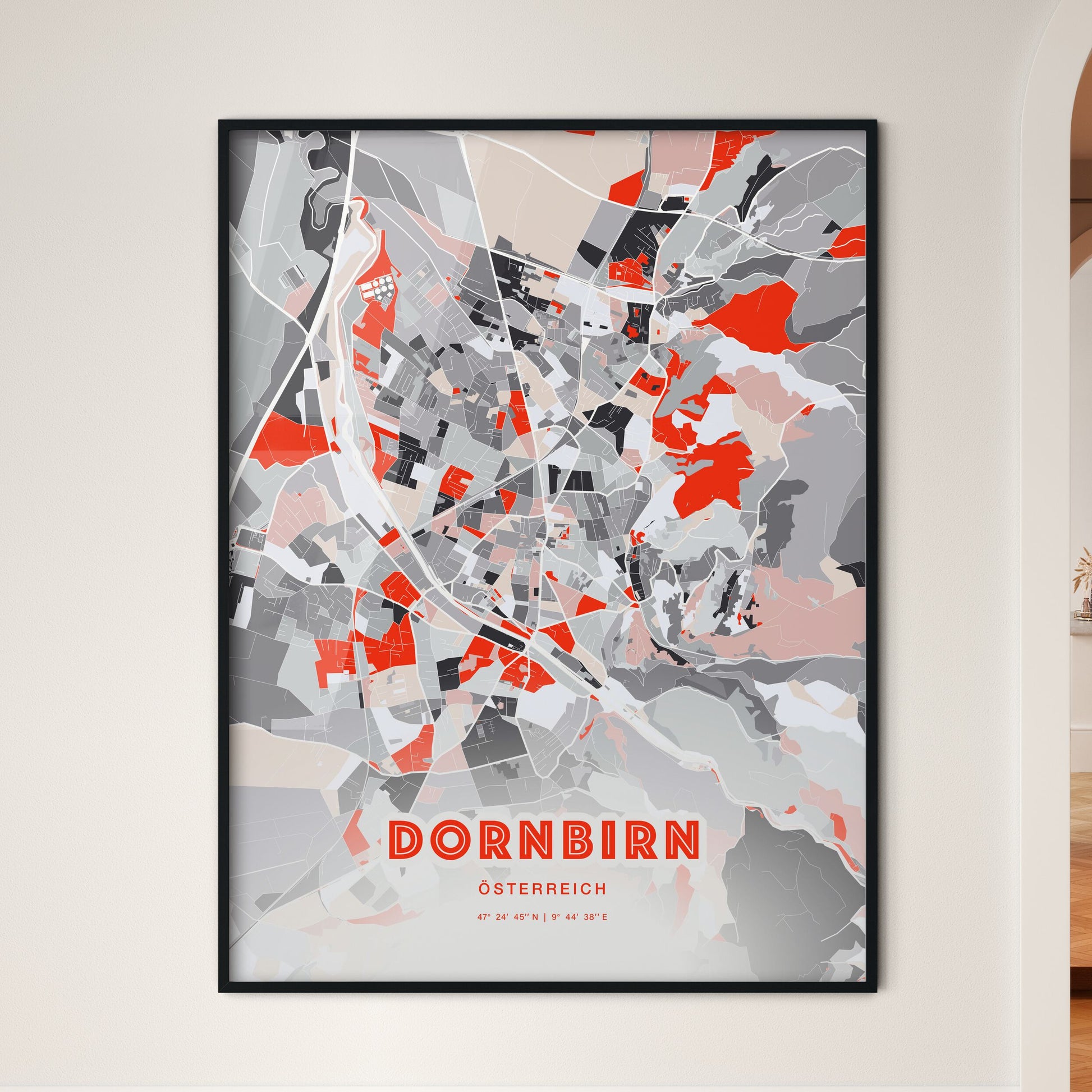 Colorful Dornbirn Austria Fine Art Map Modern Expressive