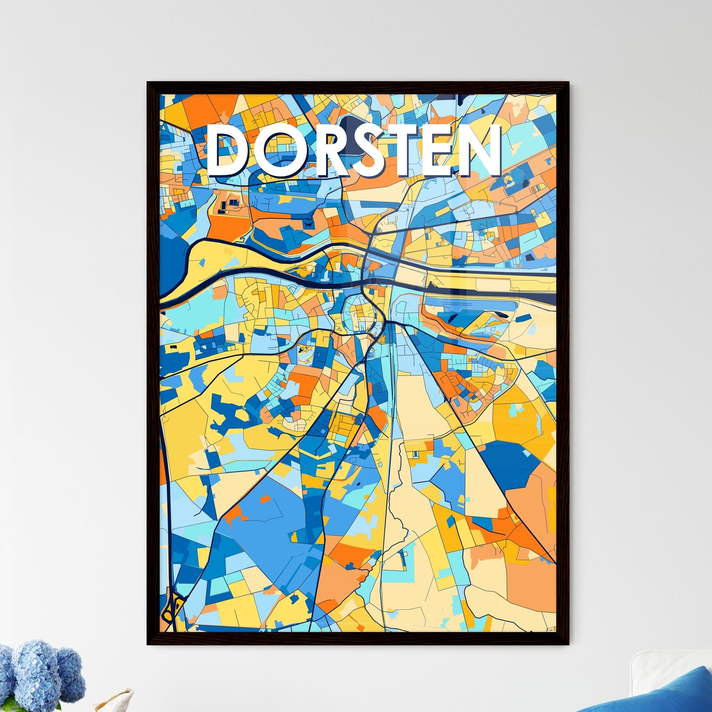 DORSTEN GERMANY Vibrant Colorful Art Map Poster Blue Orange