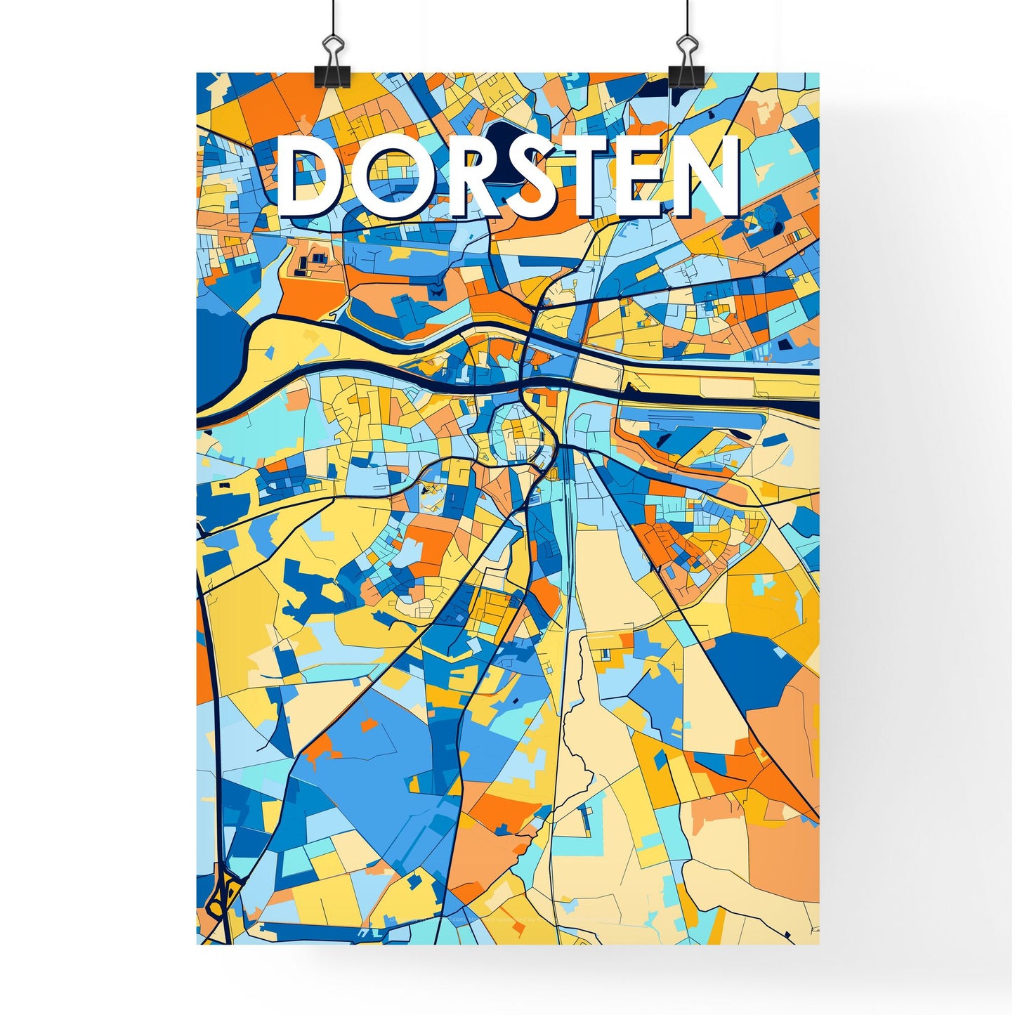 DORSTEN GERMANY Vibrant Colorful Art Map Poster Blue Orange