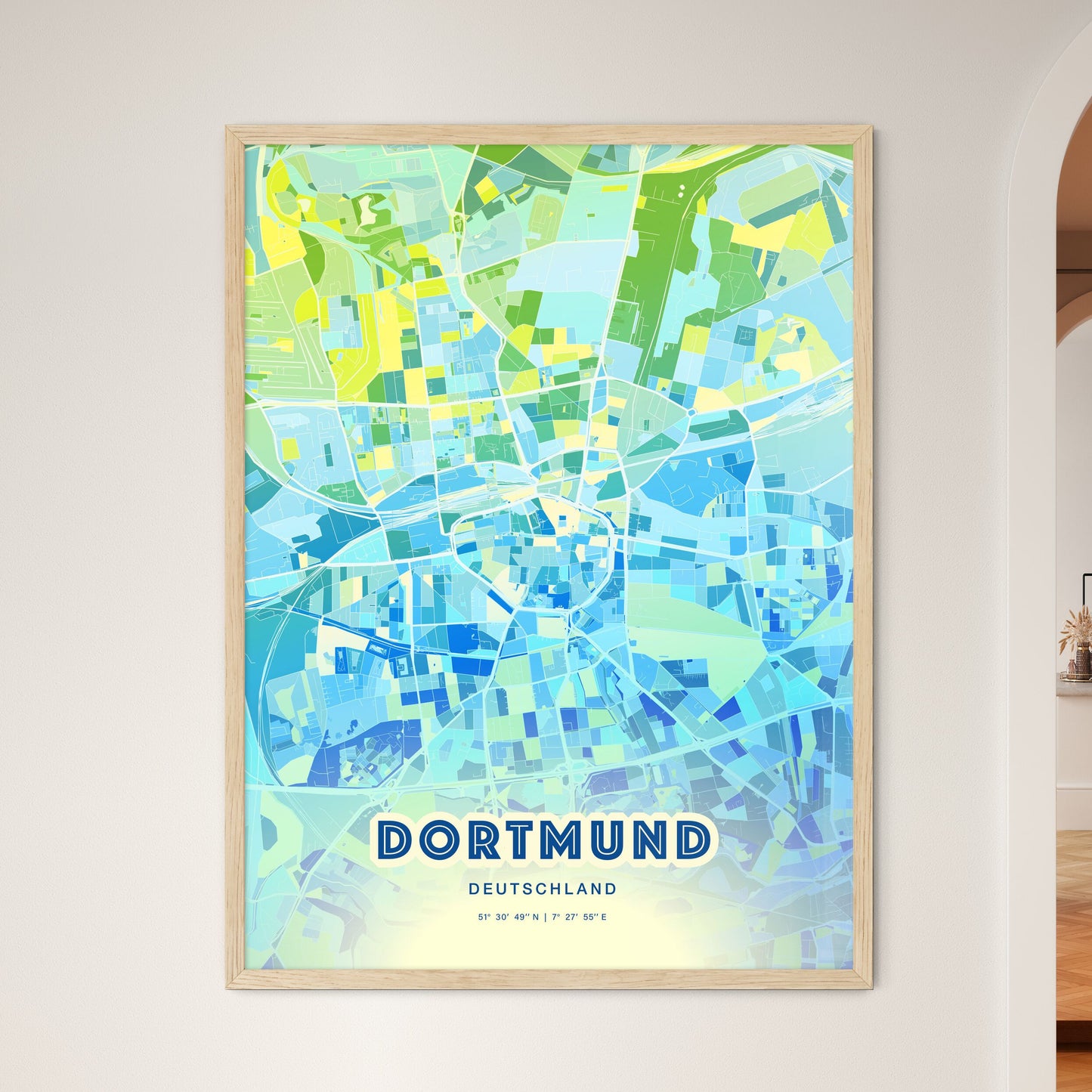 Colorful Dortmund Germany Fine Art Map Cool Blue