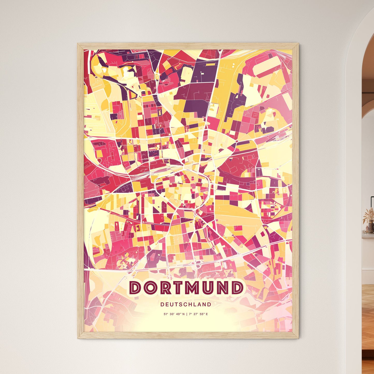 Colorful Dortmund Germany Fine Art Map Hot Red