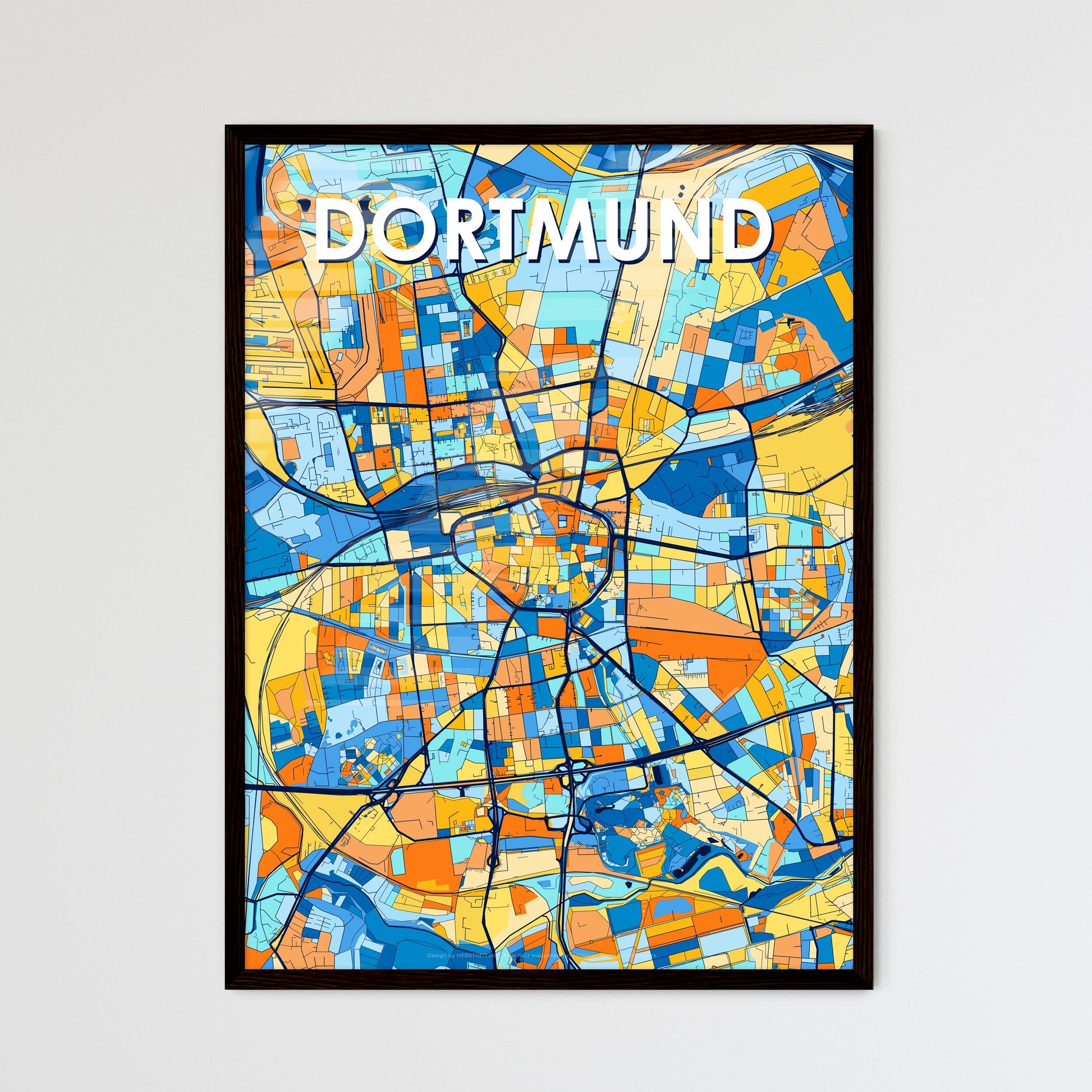 DORTMUND GERMANY Vibrant Colorful Art Map Poster Blue Orange