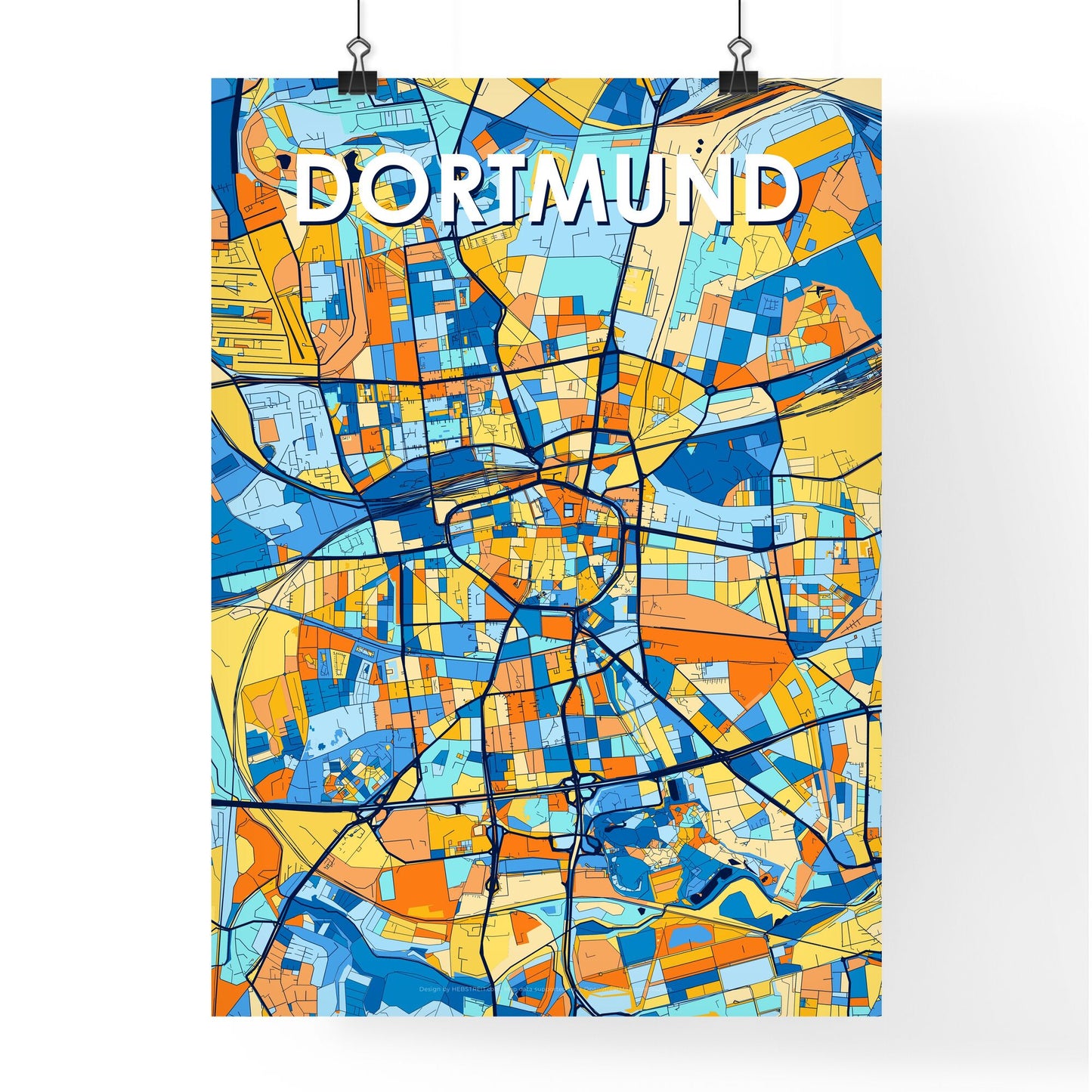 DORTMUND GERMANY Vibrant Colorful Art Map Poster Blue Orange