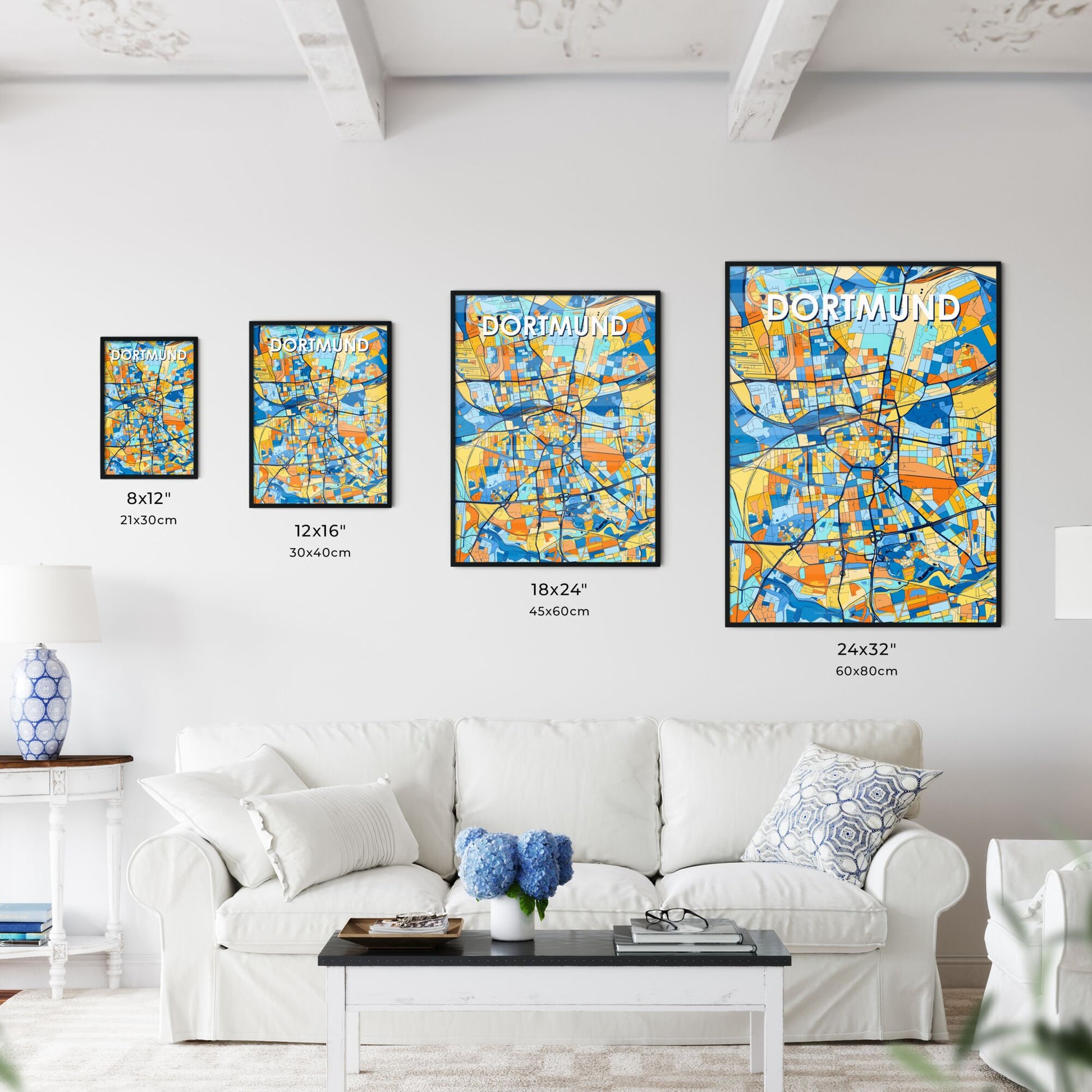 DORTMUND GERMANY Vibrant Colorful Art Map Poster Blue Orange