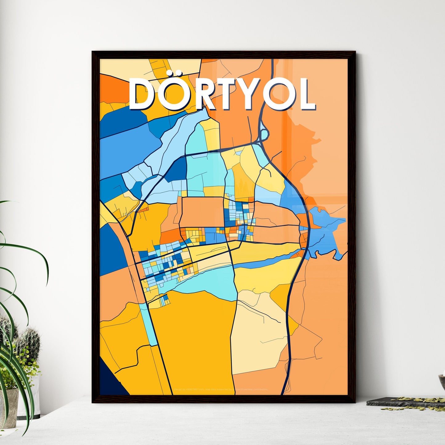 DÖRTYOL TURKEY Vibrant Colorful Art Map Poster Blue Orange